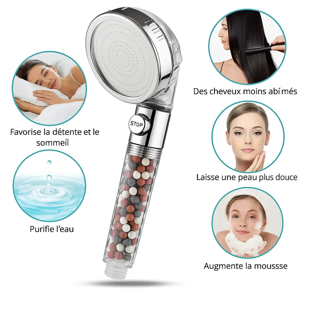 pommeau de douche anti calcaire EcoShower billes minérales