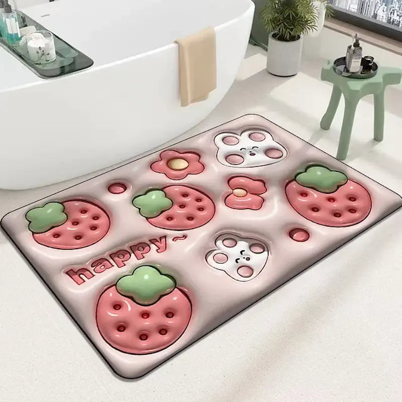 tapis de bain fraise rouge